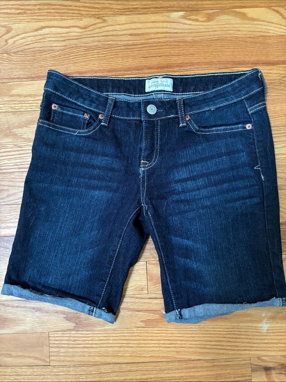 Aeropostale Dark Indigo Rolled Hem Denim Shorts